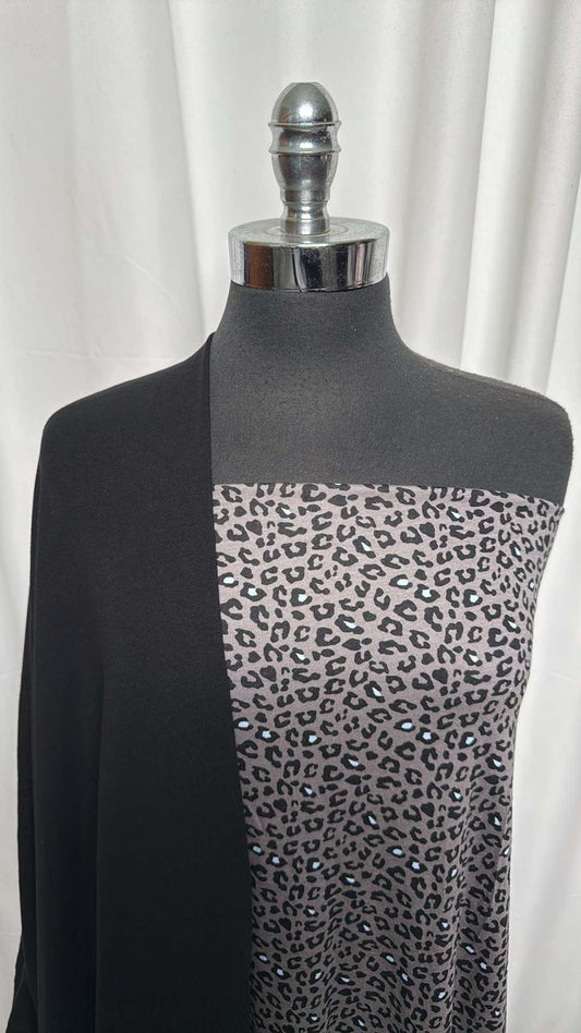 BLACK/GREY LEOPARD BUNDLE : 2YD Grey Leopard R/S & 2YD Black Modal/Spandex 1x1 Rib : A26231