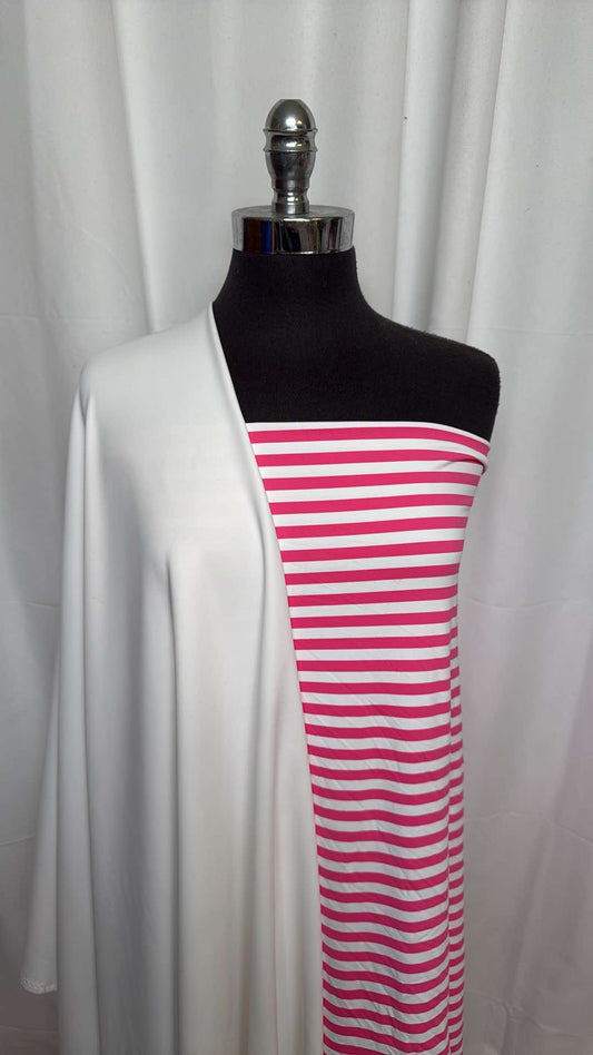 WHITE/PINK STRIPE BUNDLE : 2YD Pink Stripe N/S & 2YD White Heavy Yoga PF : A26421