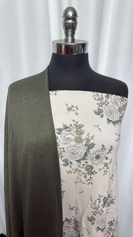 OLIVE/IVORY FLORAL BUNDLE : 2YD Olive PRS FT & 2YD Ivory Floral Cotton FT : A26862