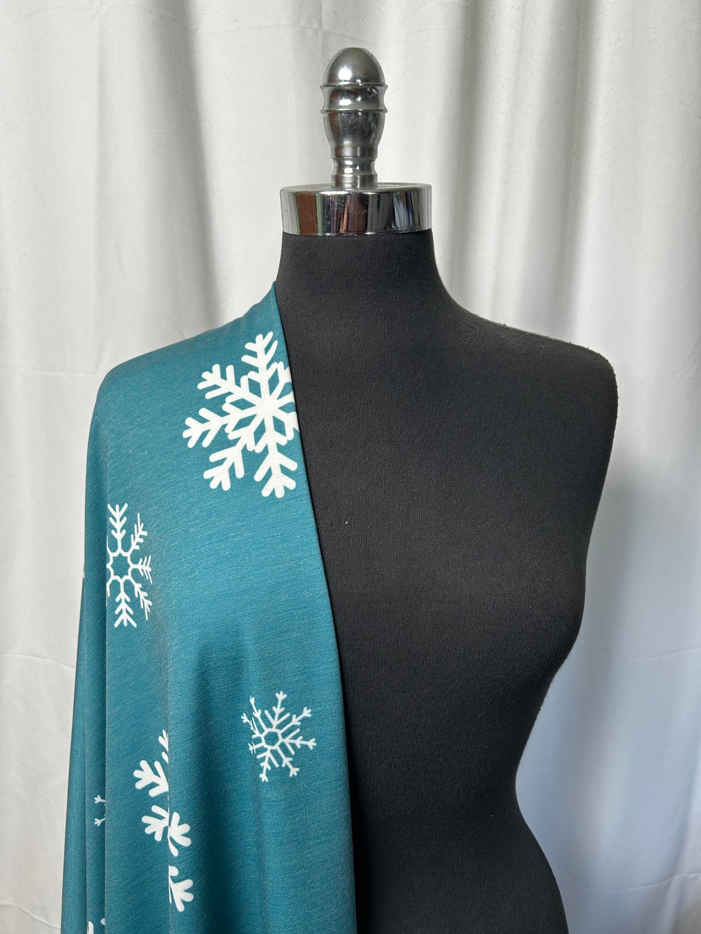 Teal Snowflakes - PRS French Terry - 2 yard cut