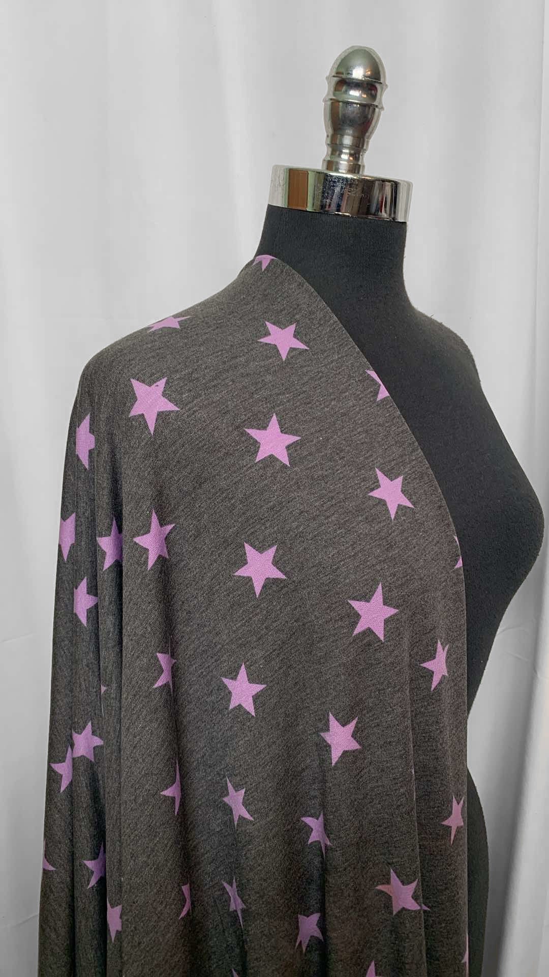 Charcoal/Lilac Stars - PRS French Terry - 2 Yard Cut