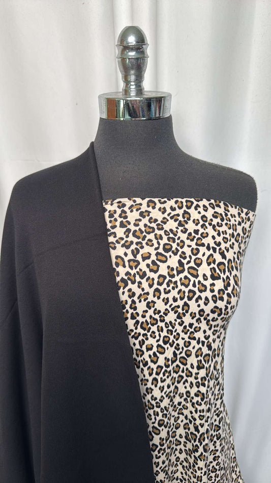 BLACK/IVORY LEOPARD BUNDLE : 1YD Ivory Leopard DBP & 1.5YD Black Sweatshirt Fleece (72" Wide) : A26592