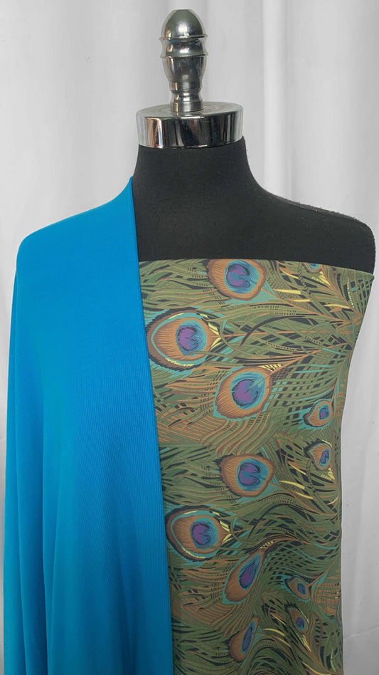 TURQUOISE/FEATHERS BUNDLE : 2.5YD Feathers PF & 2YD Turquoise Modal/Spandex Rib : A25633