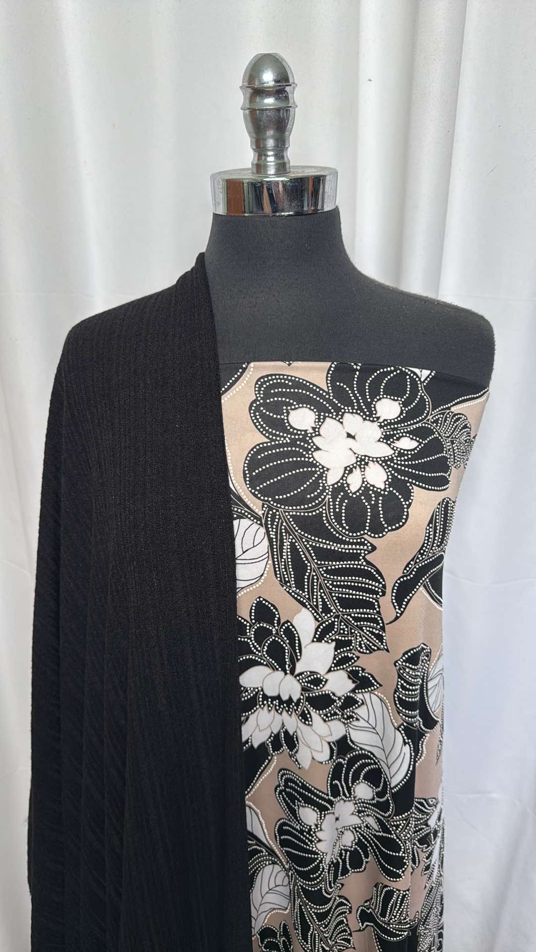 BLACK/PUFF FLORAL BUNDLE : 2YD Taupe/Black Floral Puff ITY & 3YD Black Rib Sweater : A26079