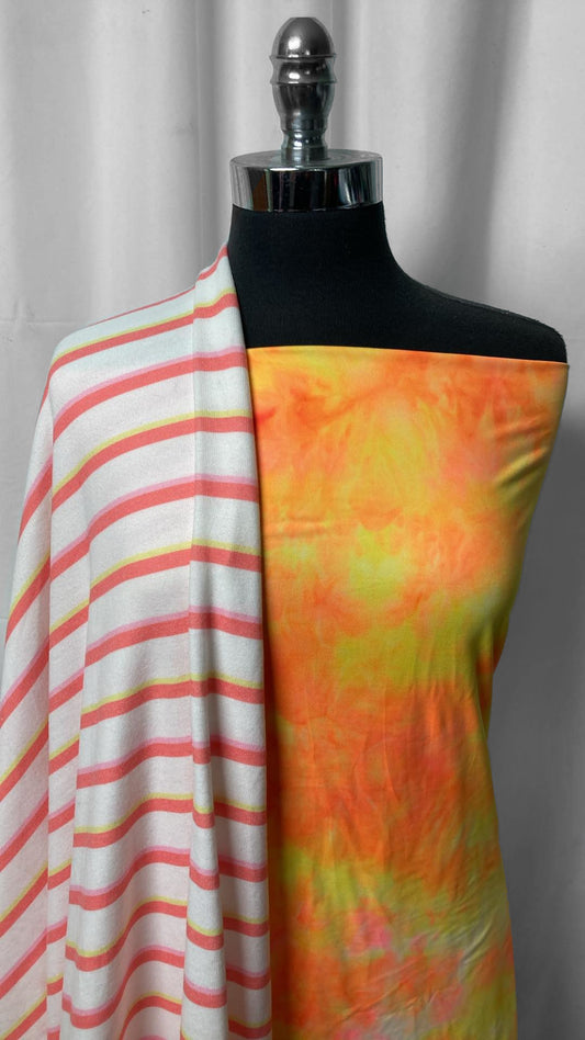 YELLOW TIE DYE/STRIPE BUNDLE : 2.5YD Stripe Brushed SK & 2YD Orange/Yellow Tie Dye DBP : A25132