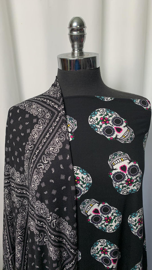 BANDANA SKULLS BUNDLE : 2YD Sugar Skulls DBP & 2YD Black Bandana Oakley SK : A1477