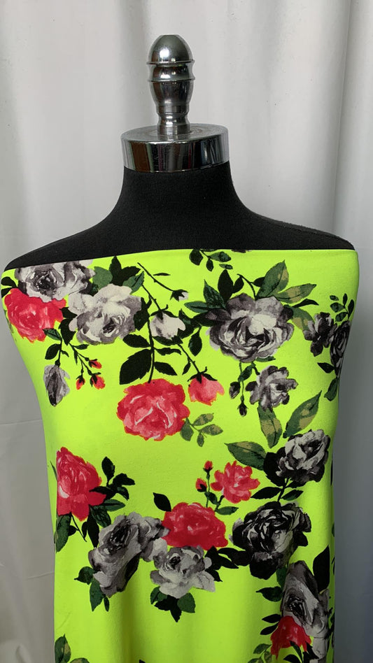 Yellow Floral - Double Brushed Poly Spandex - By the Yard