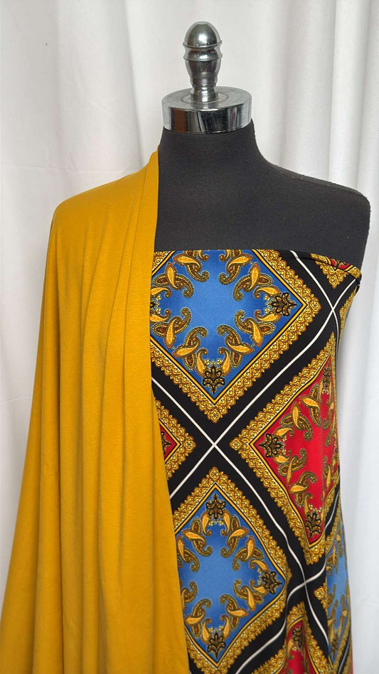 MUSTARD/SCARF BUNDLE : 2YD Mustard MVC & 2YD Scarf Print ITY : A26337