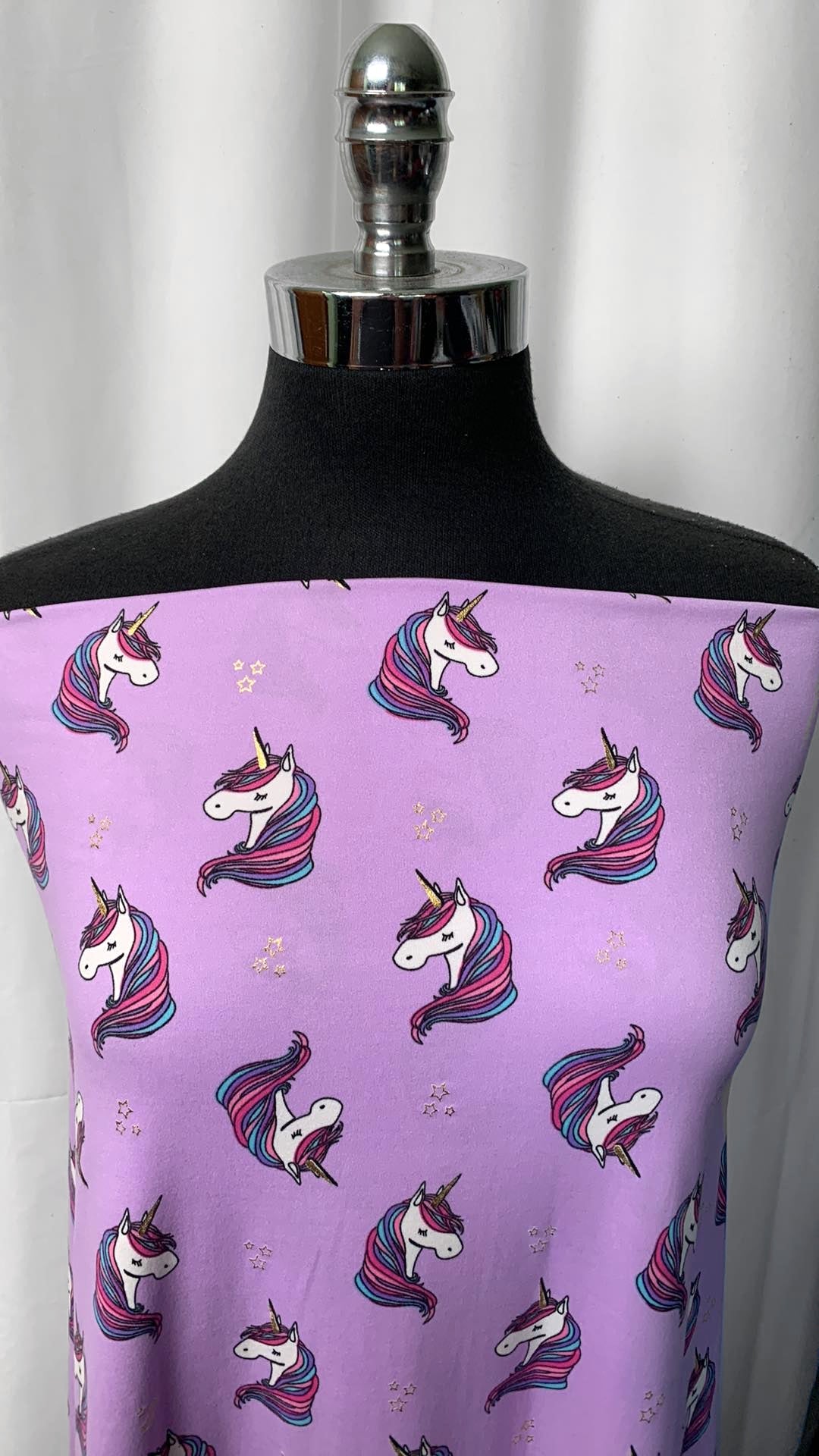 Lilac Unicorns w/Foil - Double Brushed Poly Spandex - 2 Yard Cut