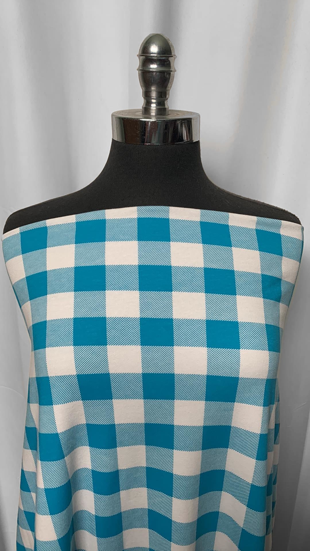 Turquoise Plaid - 95/5 Light Weight Cotton/Spandex - 2 Yard Cut