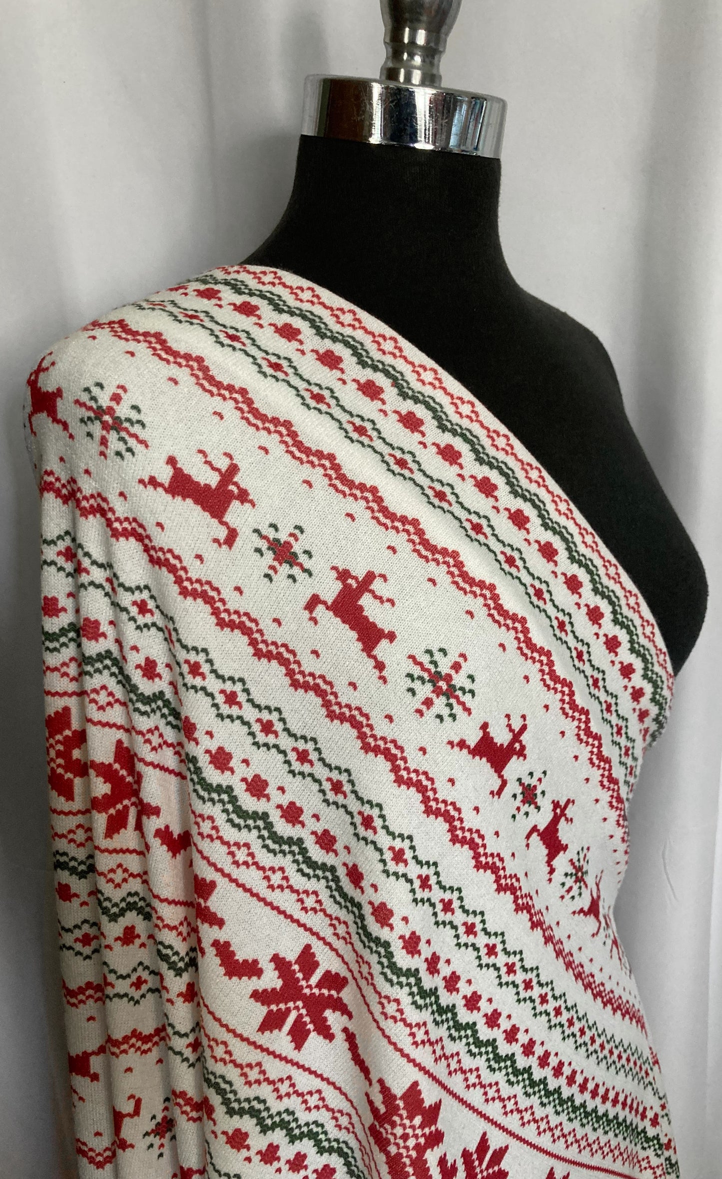 White Snowflake/Deer Stripe - Hacci Sweater Knit - 2 Yard Cut