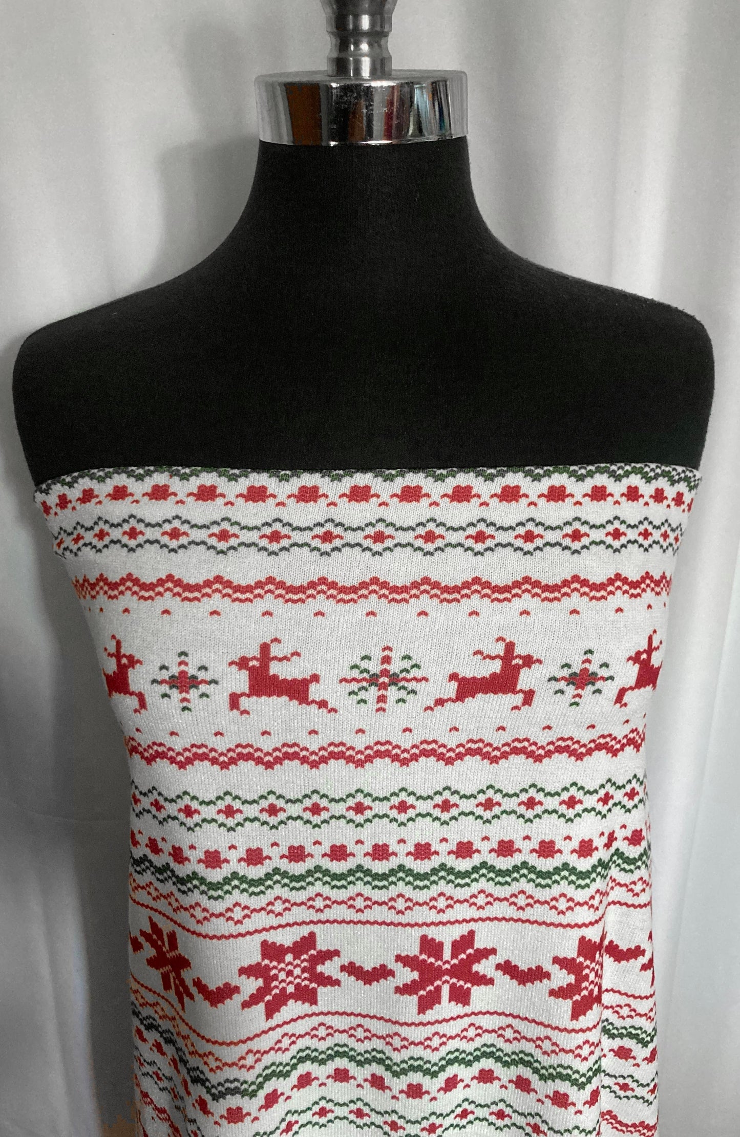 White Snowflake/Deer Stripe - Hacci Sweater Knit - 2 Yard Cut