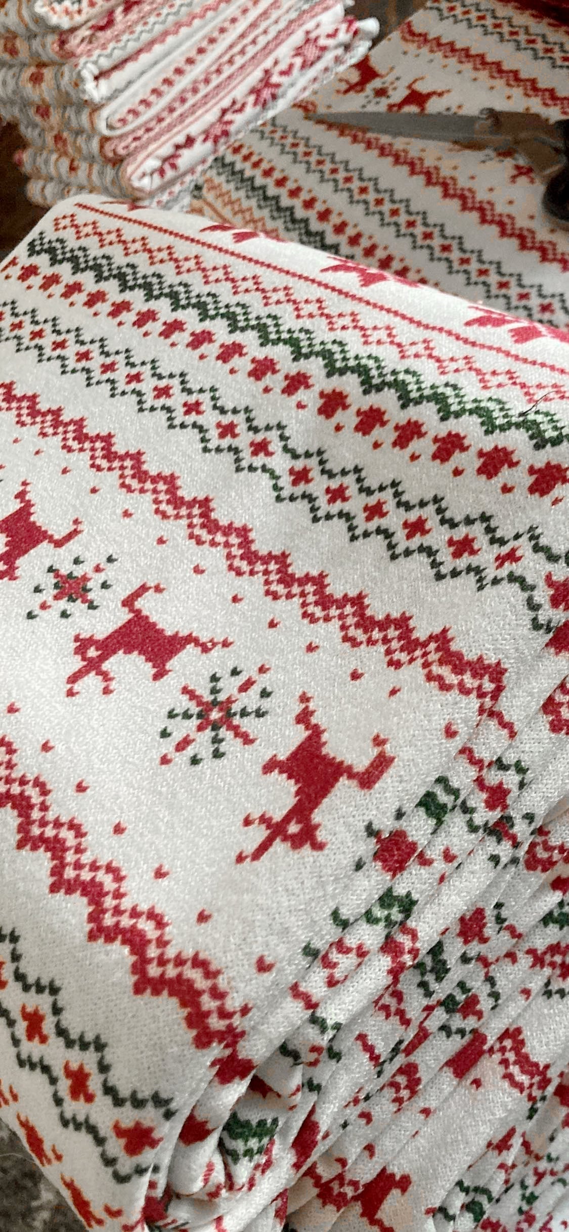 White Snowflake/Deer Stripe - Hacci Sweater Knit - 2 Yard Cut