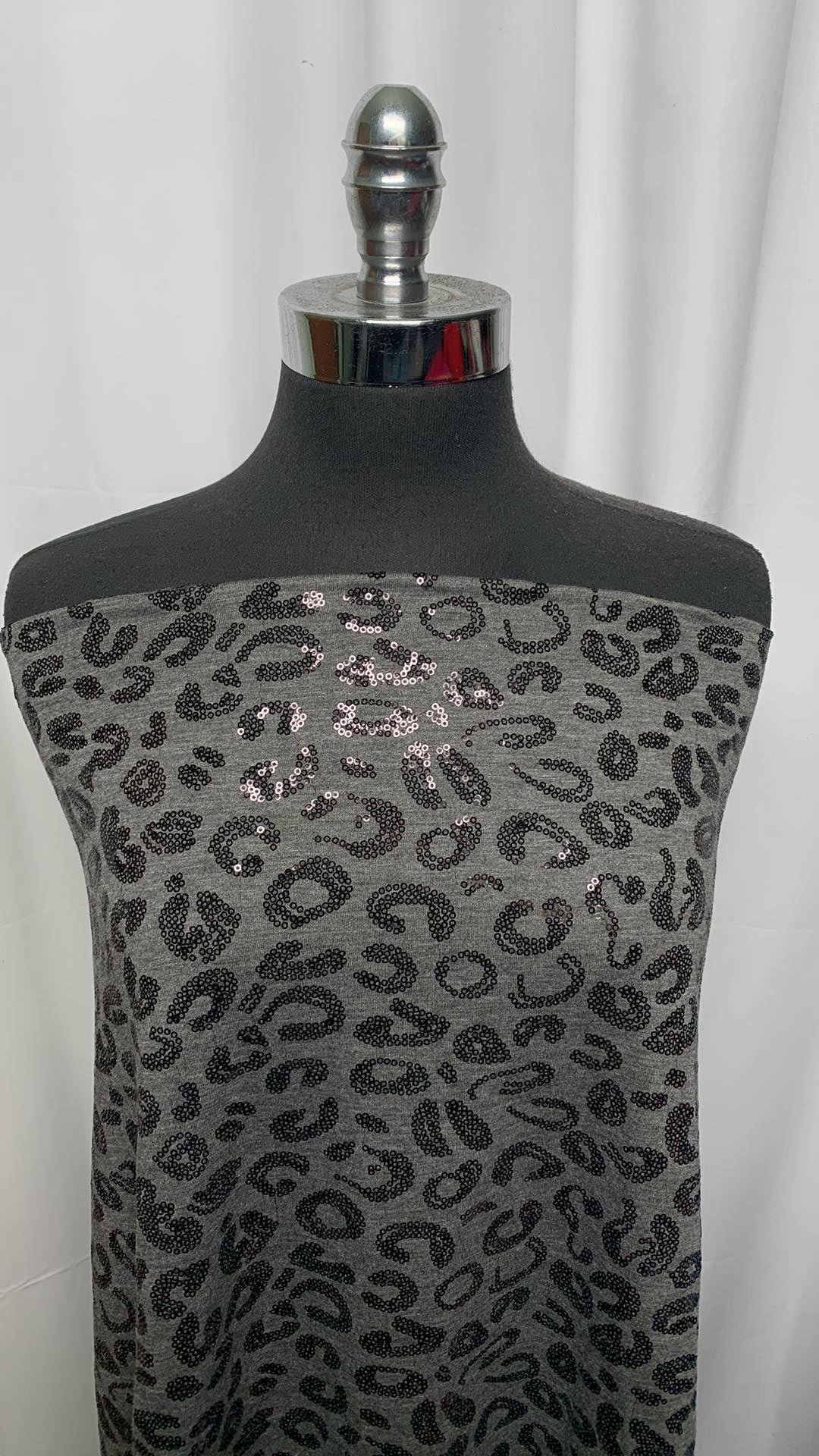 Charcoal Leopard w/Sequins - PRS Jersey - 2 Yard Cut