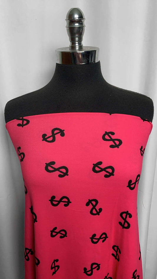 Pink Dollar Signs - Double Brushed Poly Spandex - 2 Yard Cut