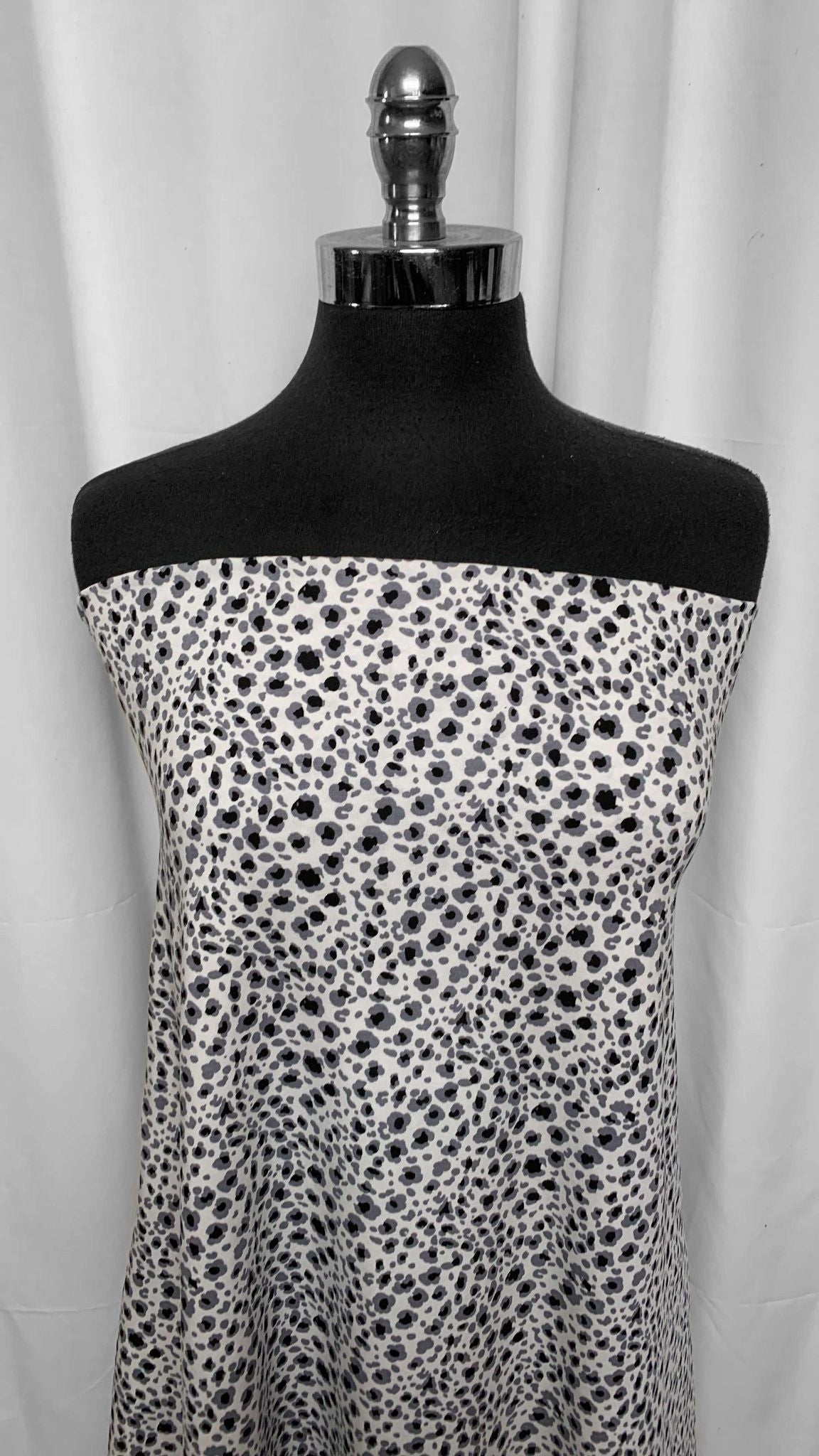 White/Grey/Black Leopard - Cotton Spandex - 3 Yard Cut