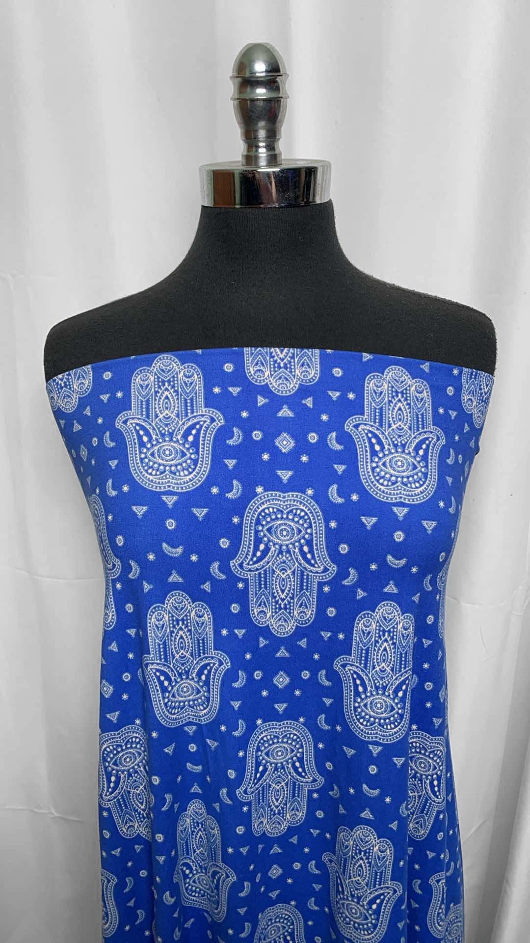 Blue Hamsa - Double Brushed Poly Spandex - 2 Yard Cut