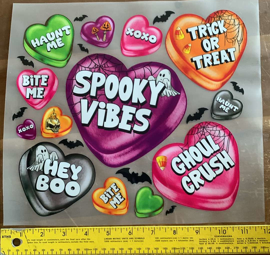 Spooky Candy Hearts - Iron On Decal - Sold Individually