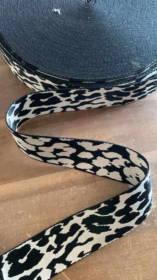 Black/Ivory Leopard - 2" Wide Bag Strap - 1 Yard