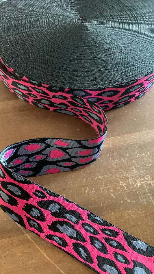 Pink/Black/Silver Leopard - 2" Wide Bag Strap - 1 Yard