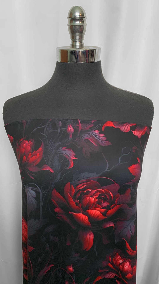 Red/Black Floral - Peached Performance - 2 Yard Cut