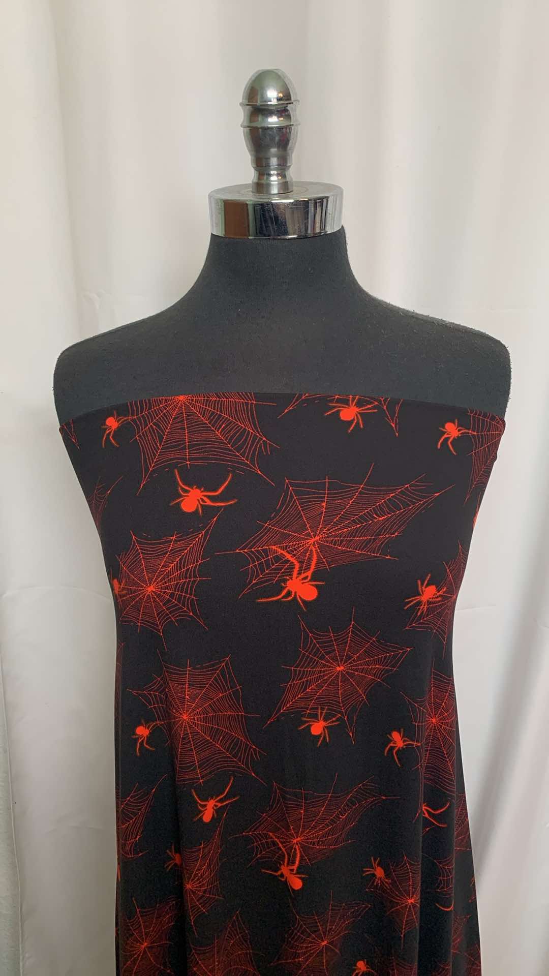 Red/Black Spider Webs - Double Brushed Poly Spandex - 2 Yard Cut