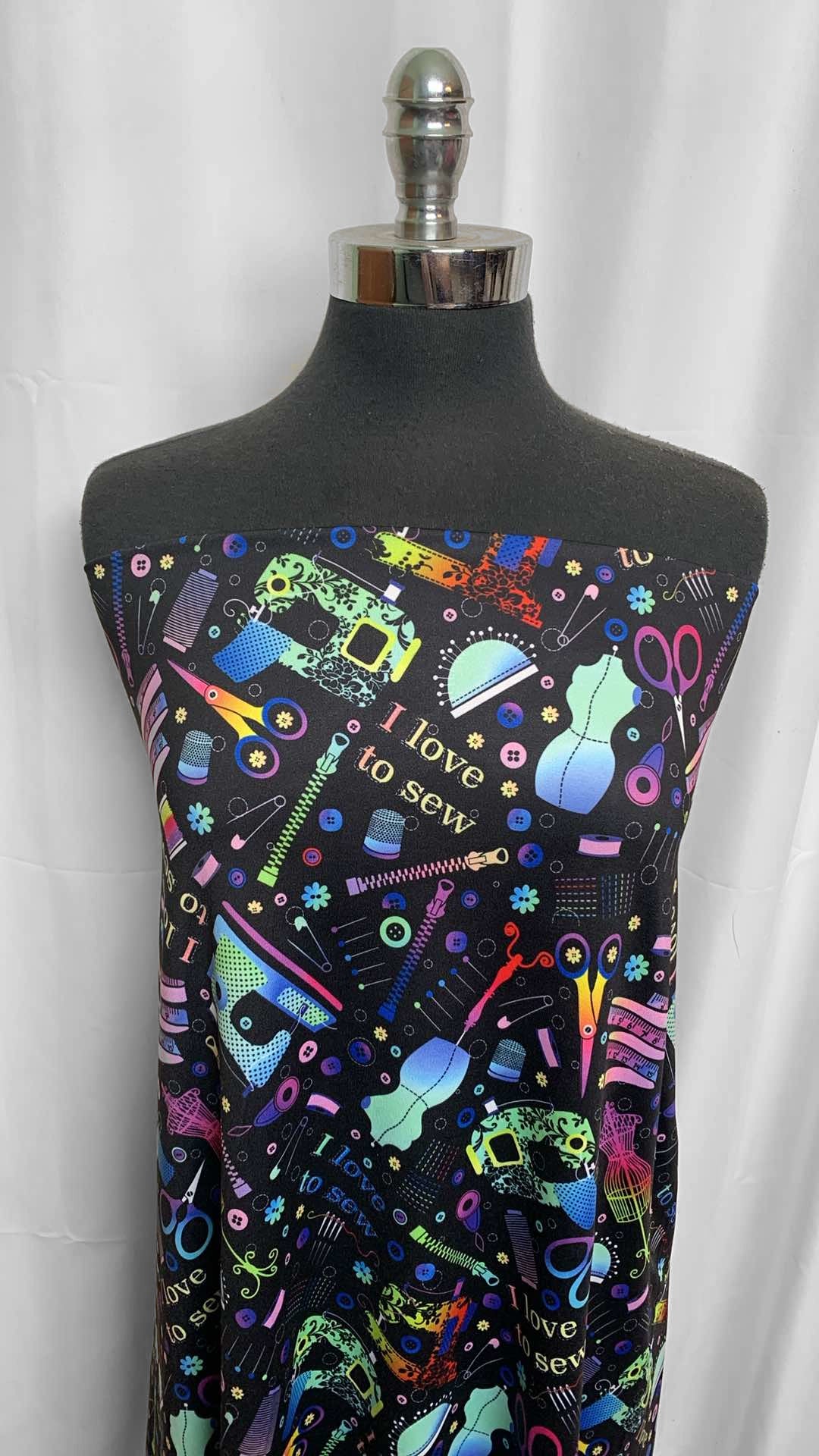 I Love to Sew- Black - Poly/Spandex Performance - 2 Yard Cut