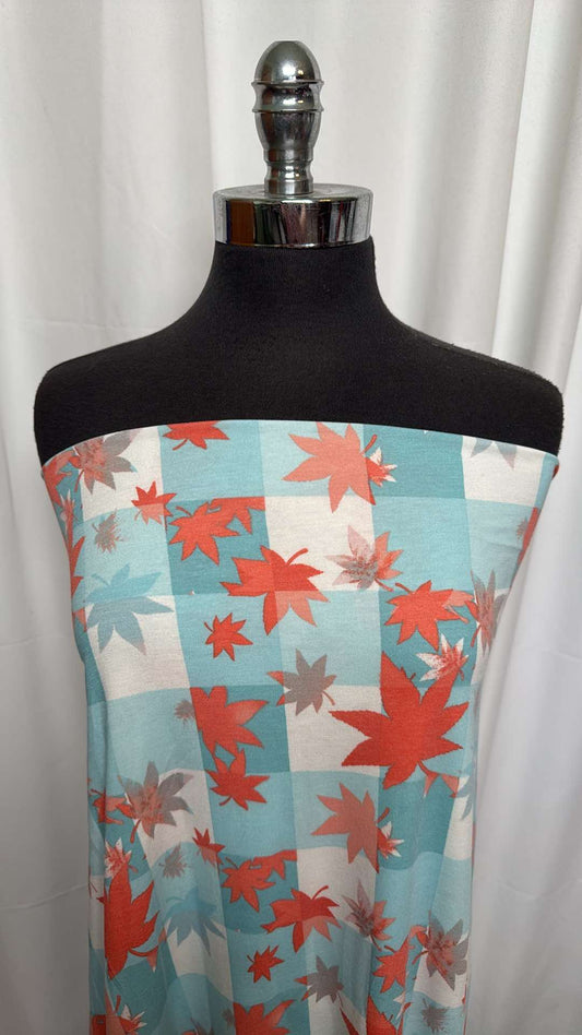 Plaid/Leaves - PRS Jersey - 2 Yard Cut