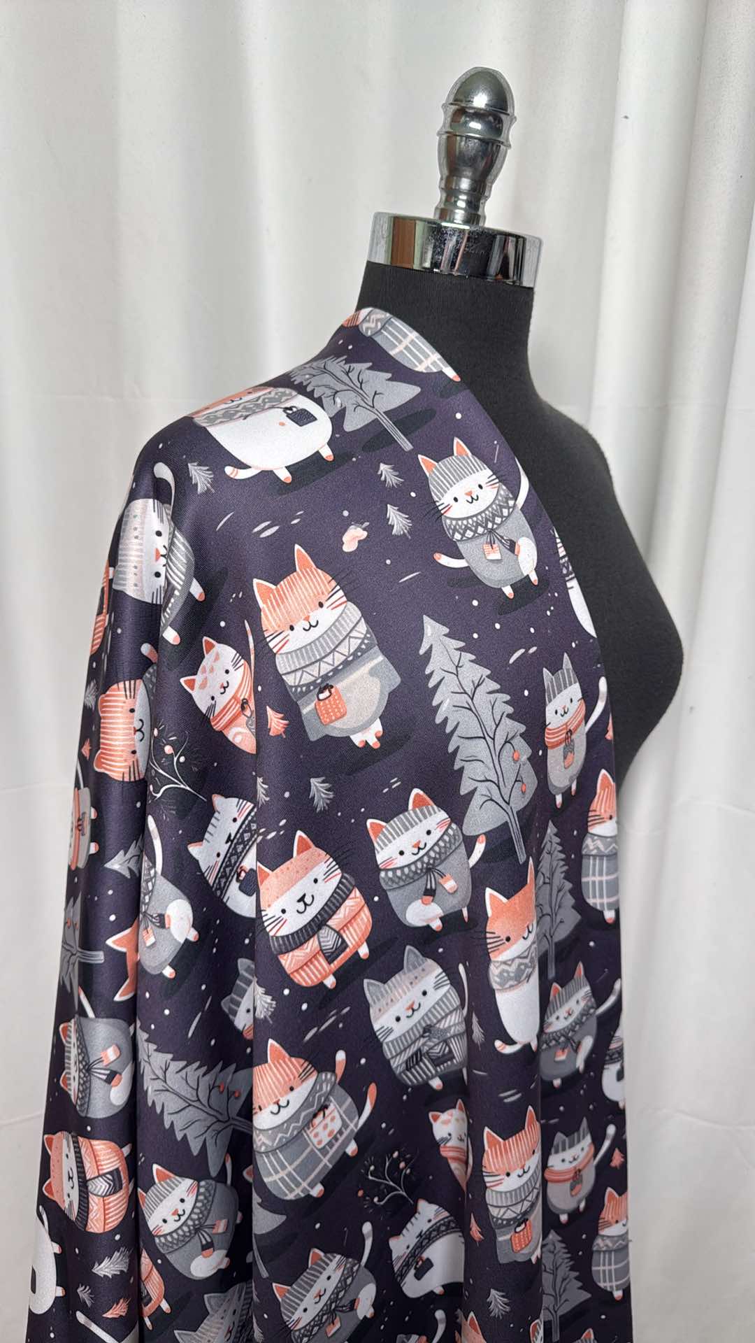 Winter Cats - Poly/Spandex Sweatshirt Fleece - 2 Yard Cut