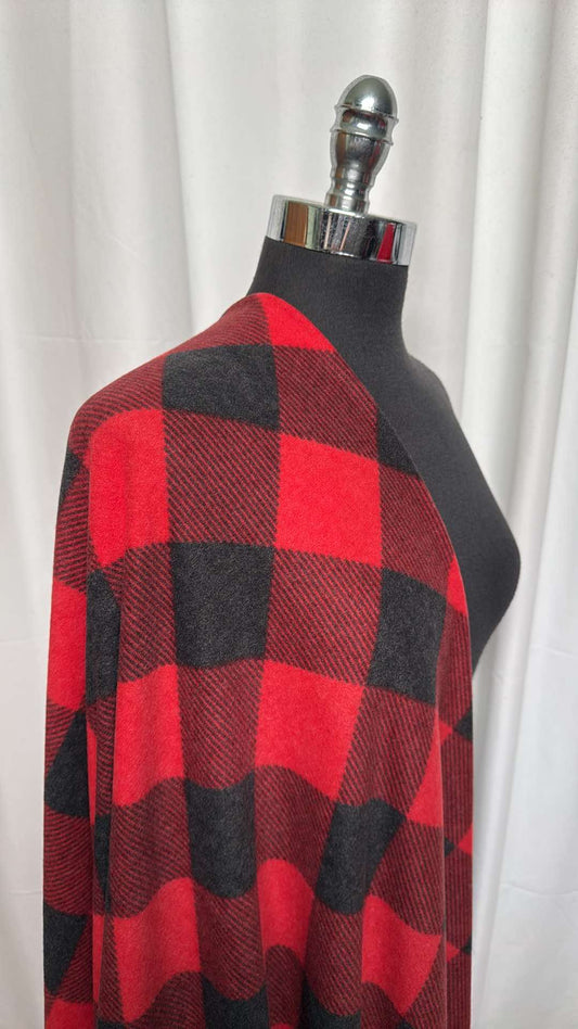 Red/Black Diagonal Plaid -  Brushed Hacci Sweater Knit - 2 Yard Cut