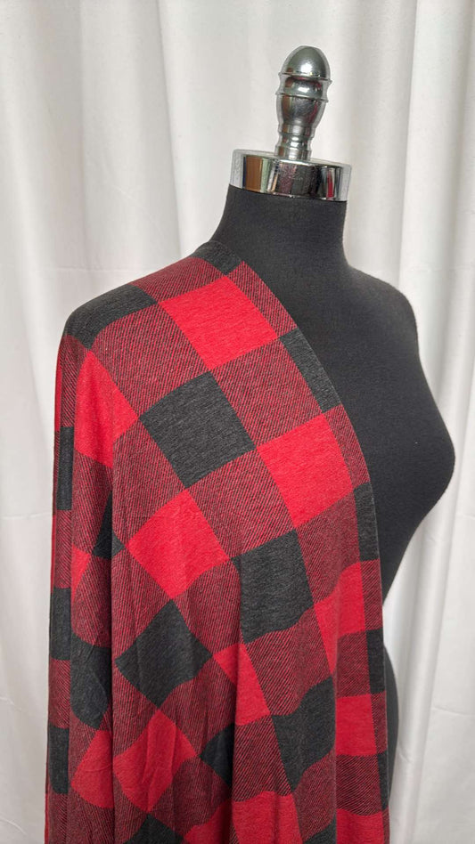 Black/Red Buffalo Plaid - PRS French Terry - 2 Yard Cut