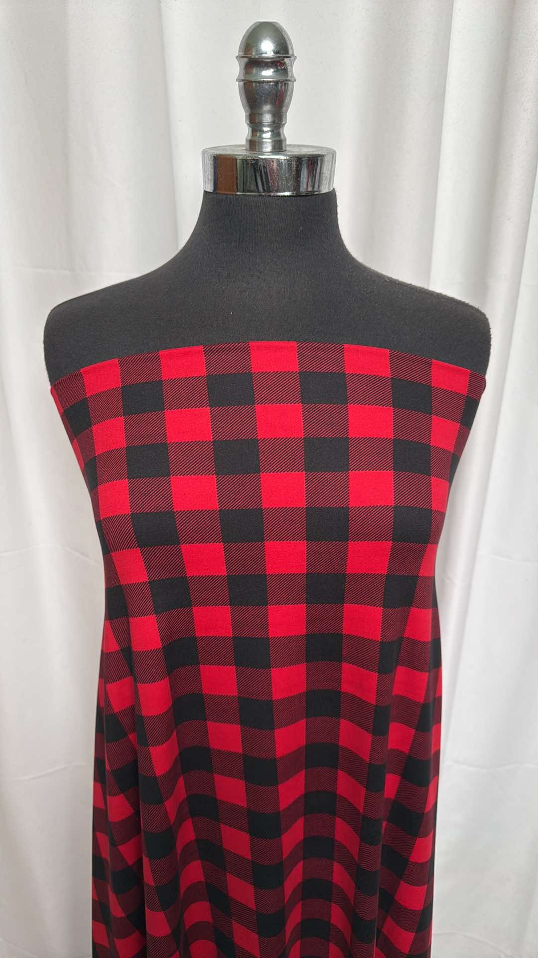 Black/Red Buffalo Plaid - Double Brushed Poly Spandex - 2 Yard Cut