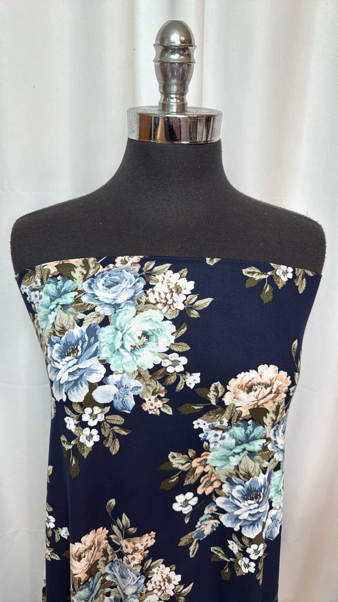 Navy Floral - Double Brushed Poly Spandex - 2 Yard Cut