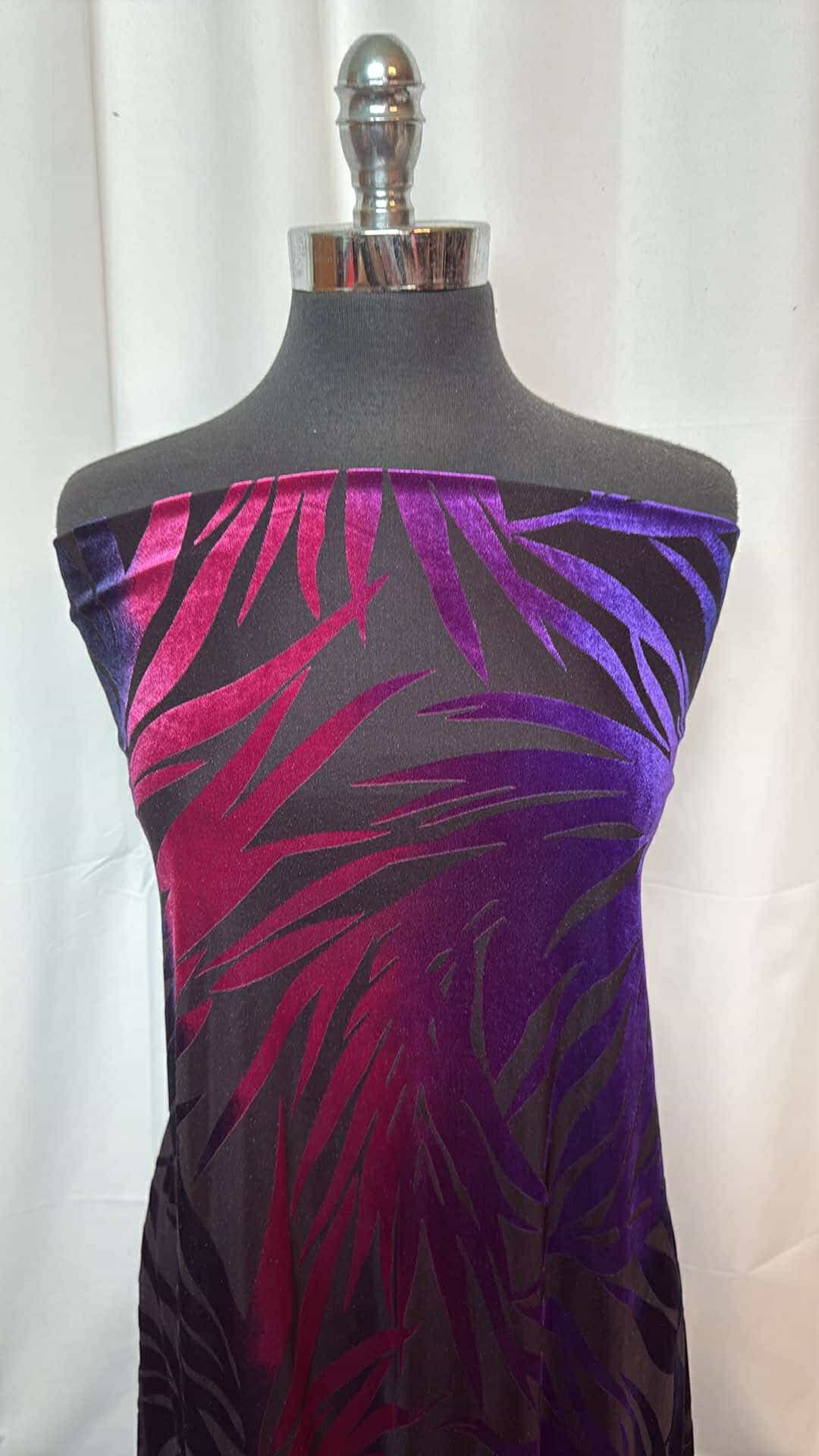 Navy/Purple/Pink on Black - Poly/Spandex Velvet Burnout - 2 Yard Cut