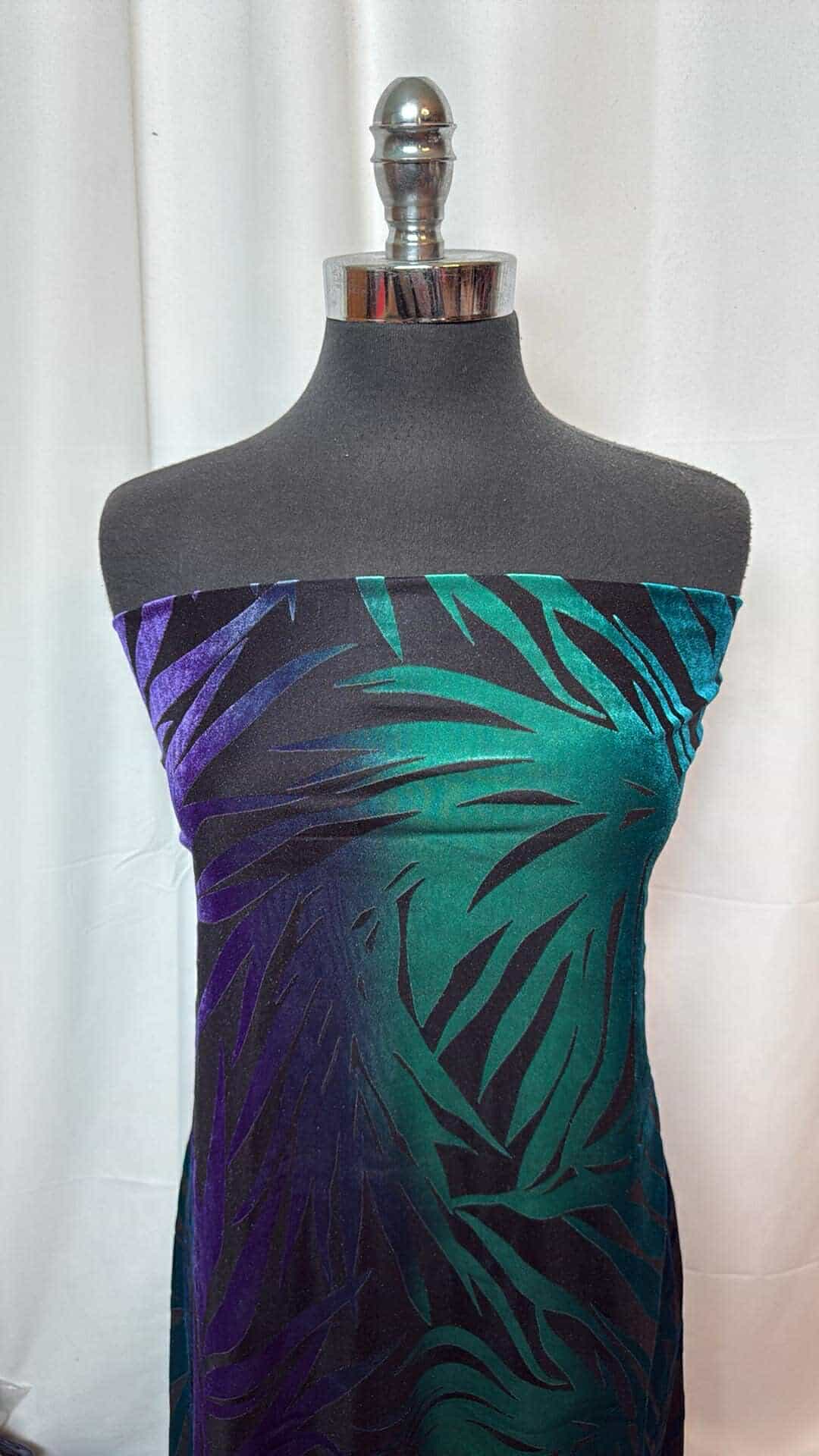 Teal/Green/Purple on Black - Poly/Spandex Velvet Burnout - 4 Yard Cut