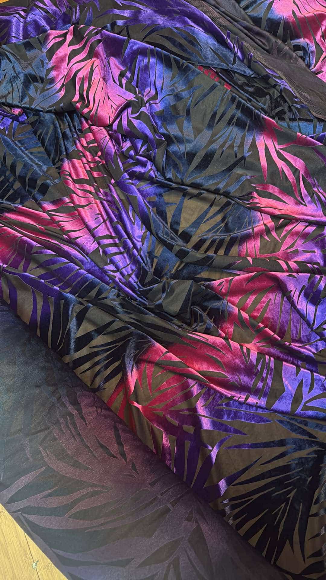 Navy/Purple/Pink on Black - Poly/Spandex Velvet Burnout - 2 Yard Cut