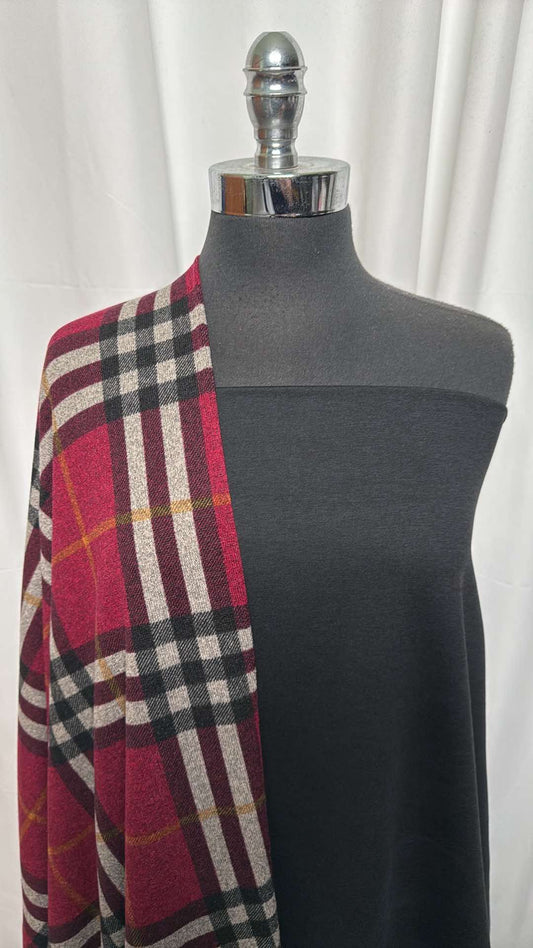 BLACK/BURGUNDY PLAID BUNDLE : 2YD Burgundy Plaid Hacci SK & 2YD Black 2-Tone Peached PF : A26237