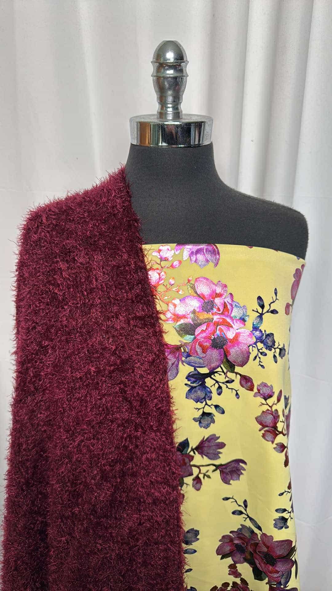 MOHAIR/FLORAL BUNDLE : 3YD "Mohair" Sweater Knit & 2+YD Yellow Floral Foil Scuba : A26516