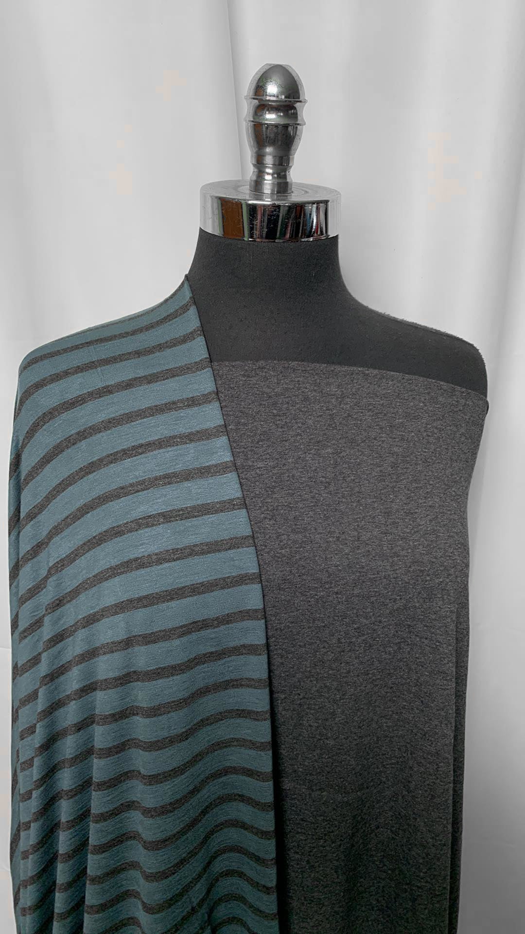 CHARCOAL/TEAL STRIPE BUNDLE : 2YD Charcoal P/C & 2YD Teal Stripe Bamboo : A2194