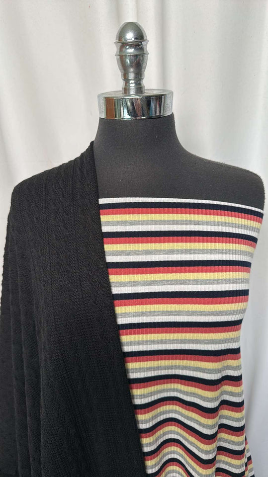 BLACK CABLE/STRIPE BUNDLE : 1.5YD Stripe Rib Knit & 2YD Black Cable Sweater : A26597