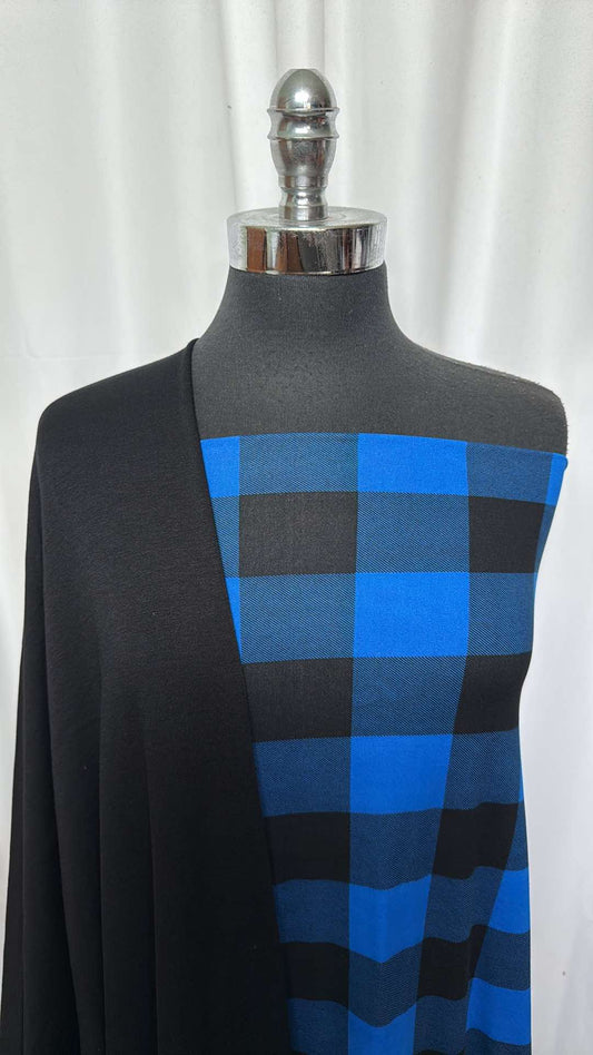 BLACK/ROYAL PLAID BUNDLE : 2YD Black/Royal Plaid DBP & 2YD Black Brushed Modal FT : A26855