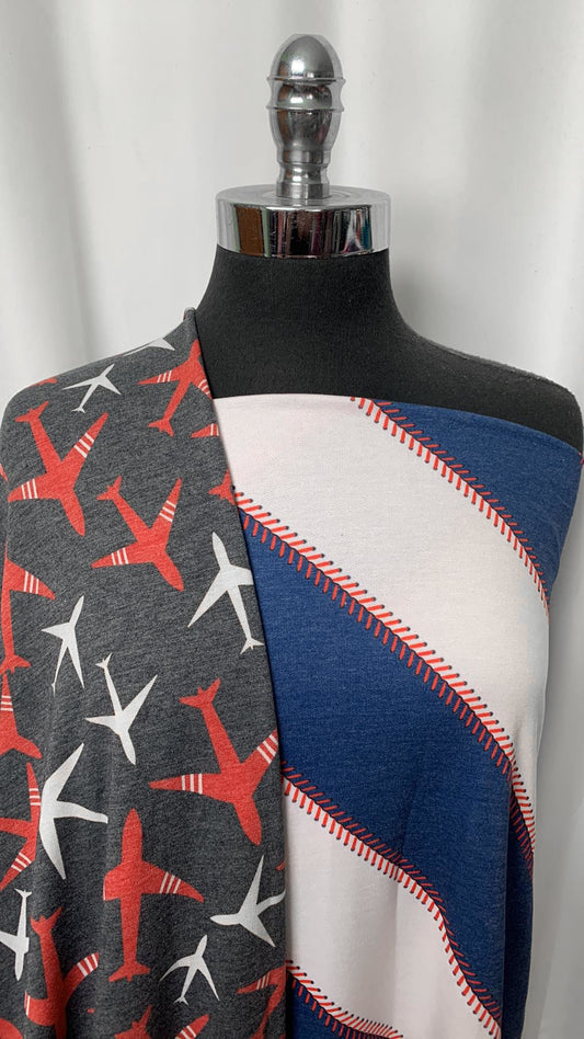 AIRPLANES/BASEBALL STRIPE BUNDLE : 2YD Navy Airplanes FT & 2YD Baseball Stripe FT : A2054