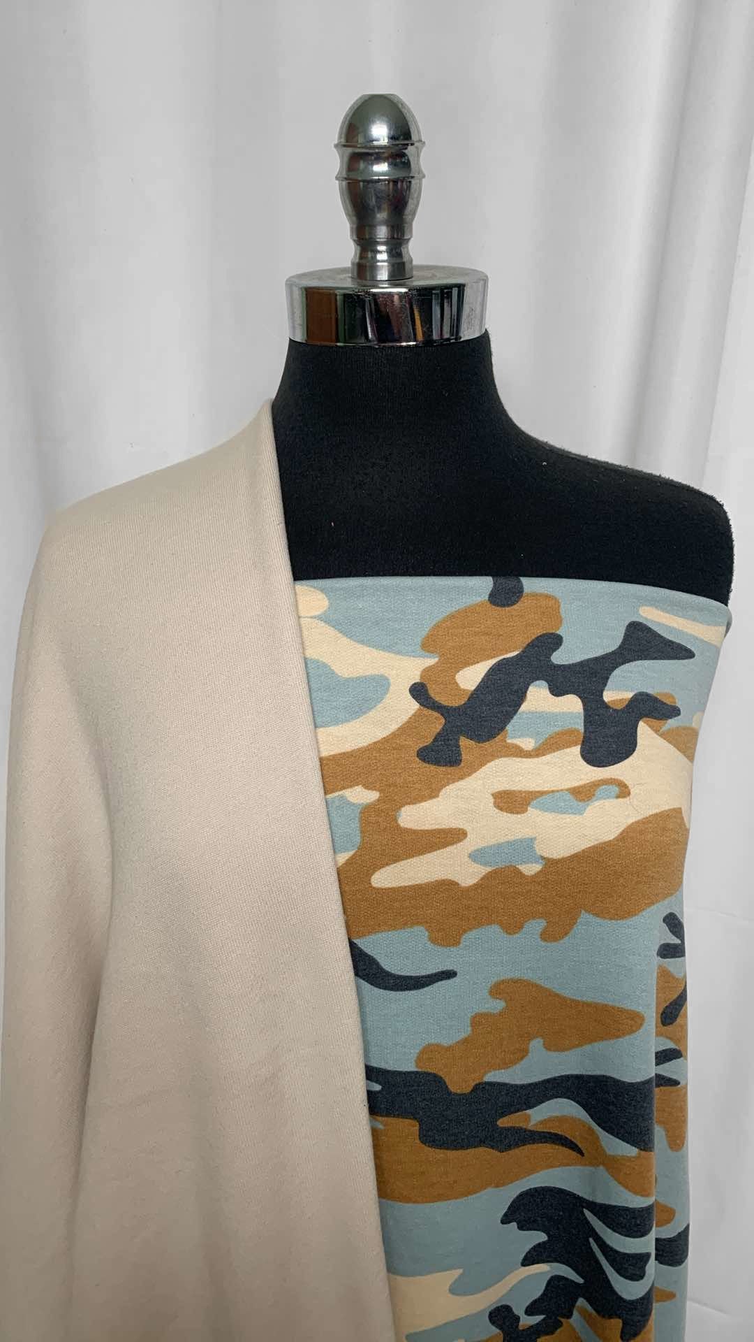 CAMO/CAMEL BUNDLE : 1.5YD Camel Sweatshirt Fleece (72" Wide) & 2YD Camo PRS FT : A25891