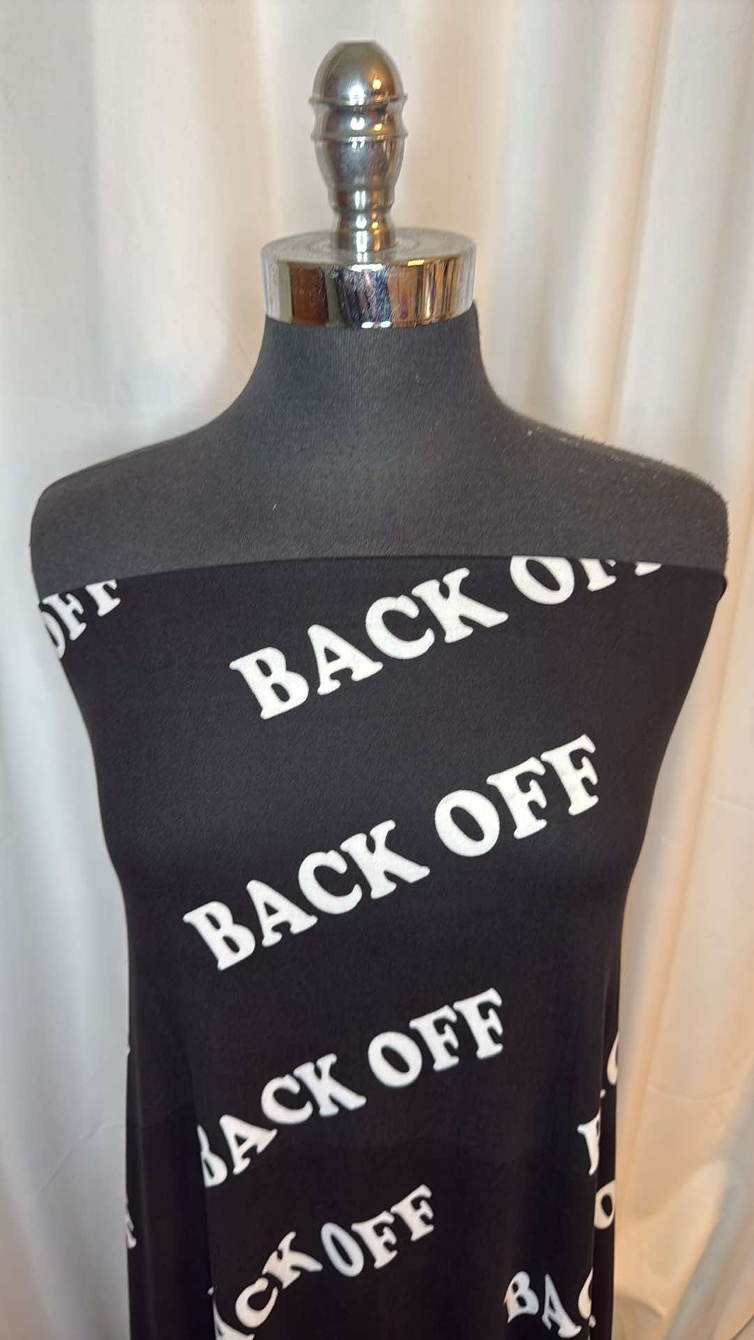 Black "Back Off" - Double Brushed Poly Spandex - 2 Yard Cut