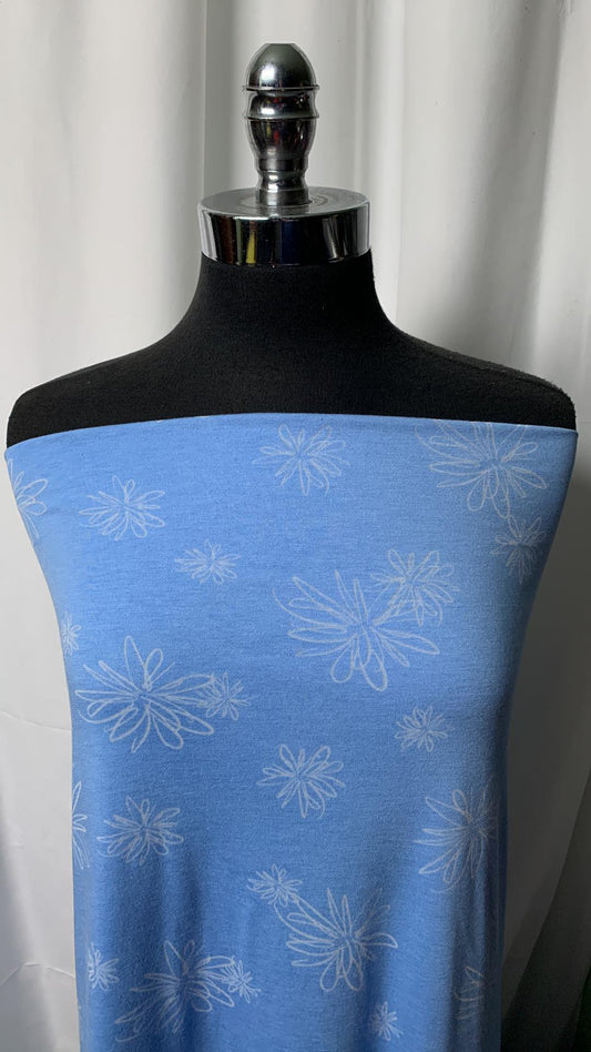 Light Blue Floral Burnout - Bamboo/Poly - By the Yard