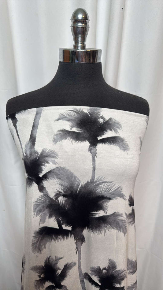 Monochrome Palm Trees - Rayon/Spandex - 2 Yard Cut