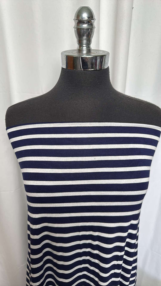 Navy/White Stripe - Bamboo Spandex - 2 Yard Cut