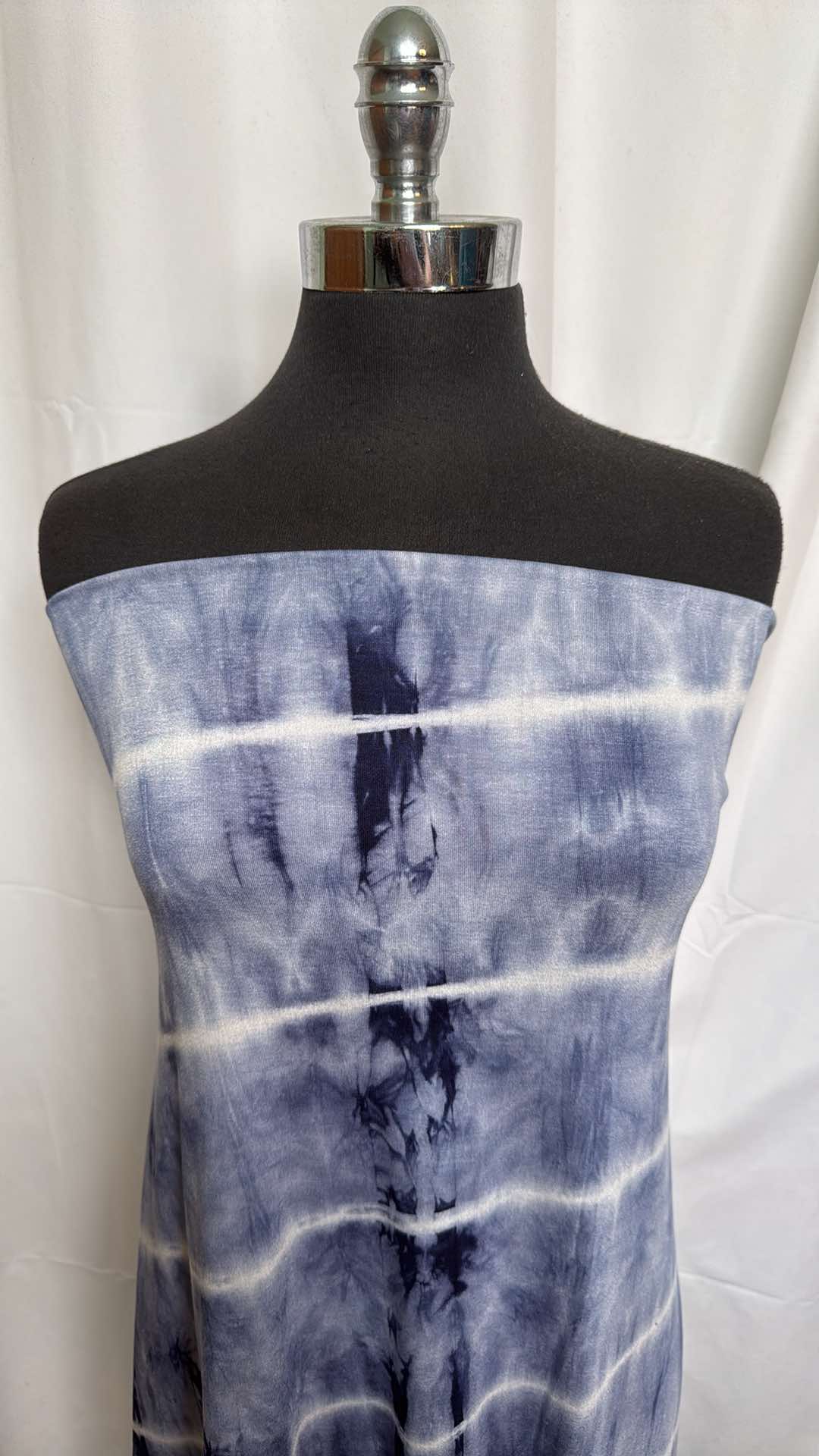 Blue/White Tie Dye Stripe - Rayon/Spandex - 2 Yard Cut