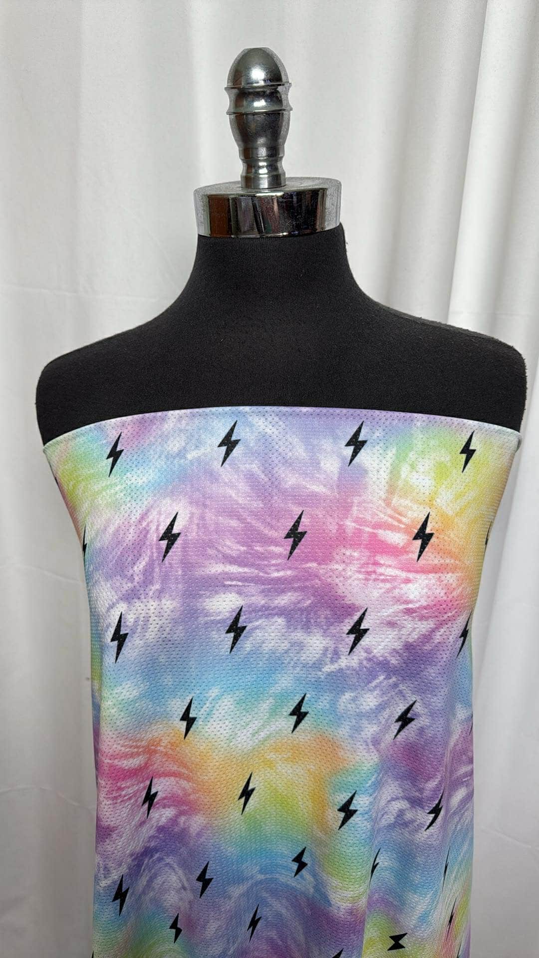 Tie Dye with Black Lightning Bolts - Performance Mesh - 2 Yard Cut