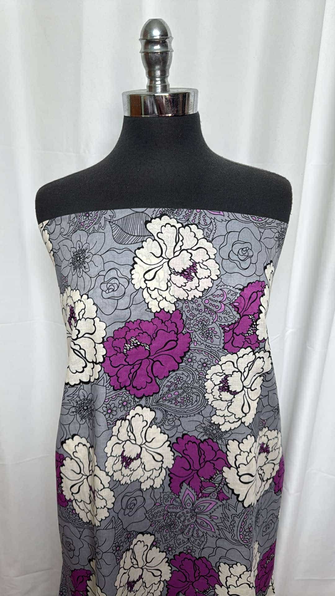 Purple/Grey Floral - Cotton Woven - 3 Yard Cut